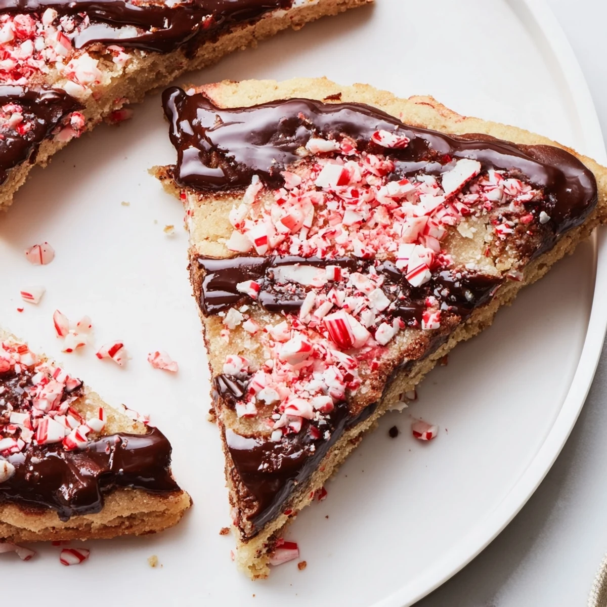 Close-up of freshly baked Chocolate Peppermint Shortbread Wedges, showcasing their rich color and inviting, flaky texture.