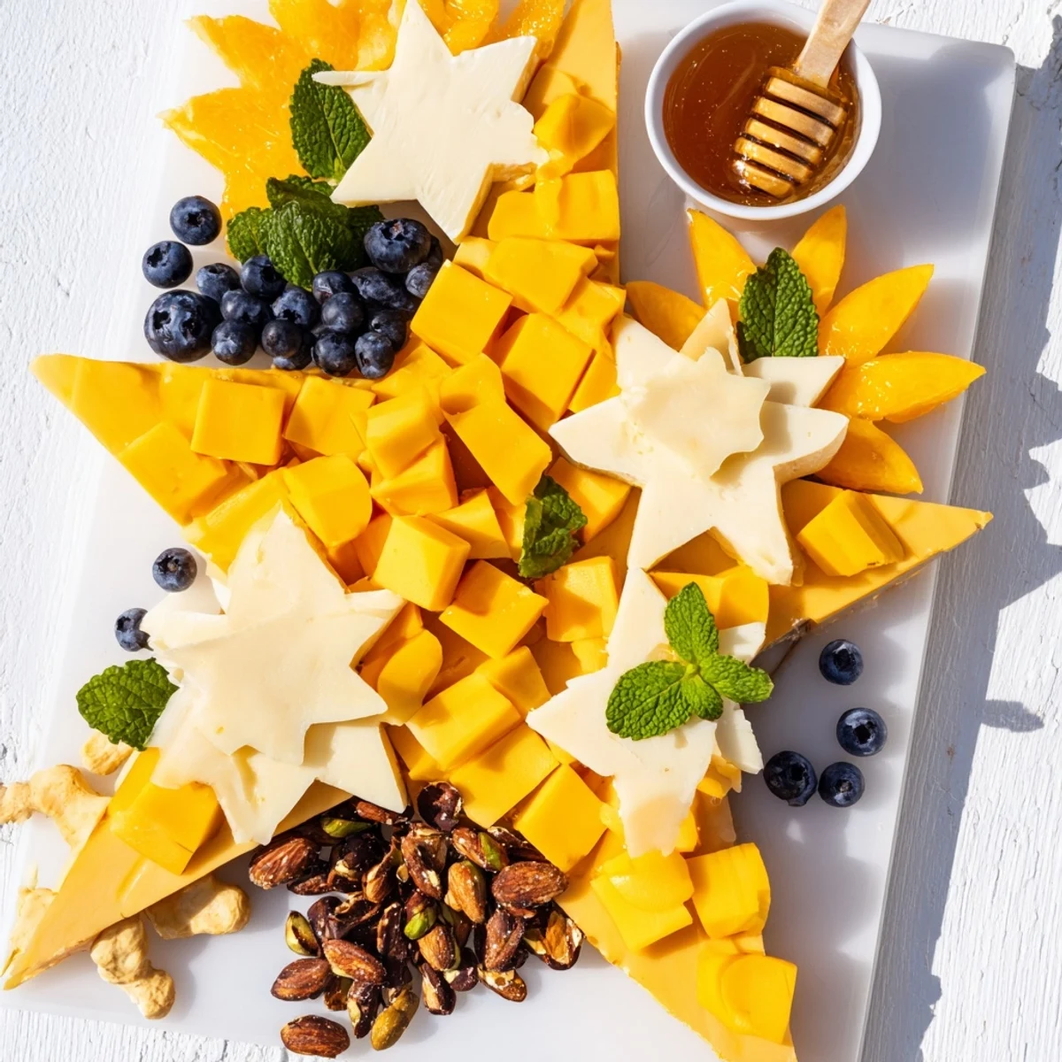 Vibrant Shooting Star Snack Board with cheeses, fruits, and crackers perfect for your festive treats.
