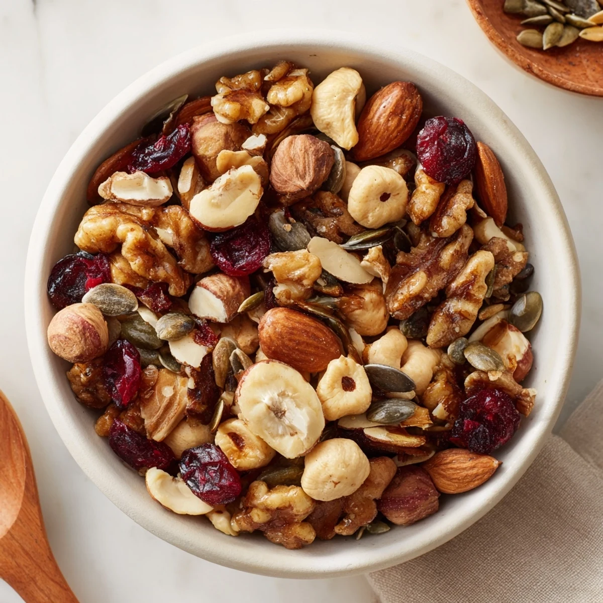 Golden Squirrels Gourmet Nut Bowl, a delicious snack boasting roasted nuts and cranberries, ready to enjoy.