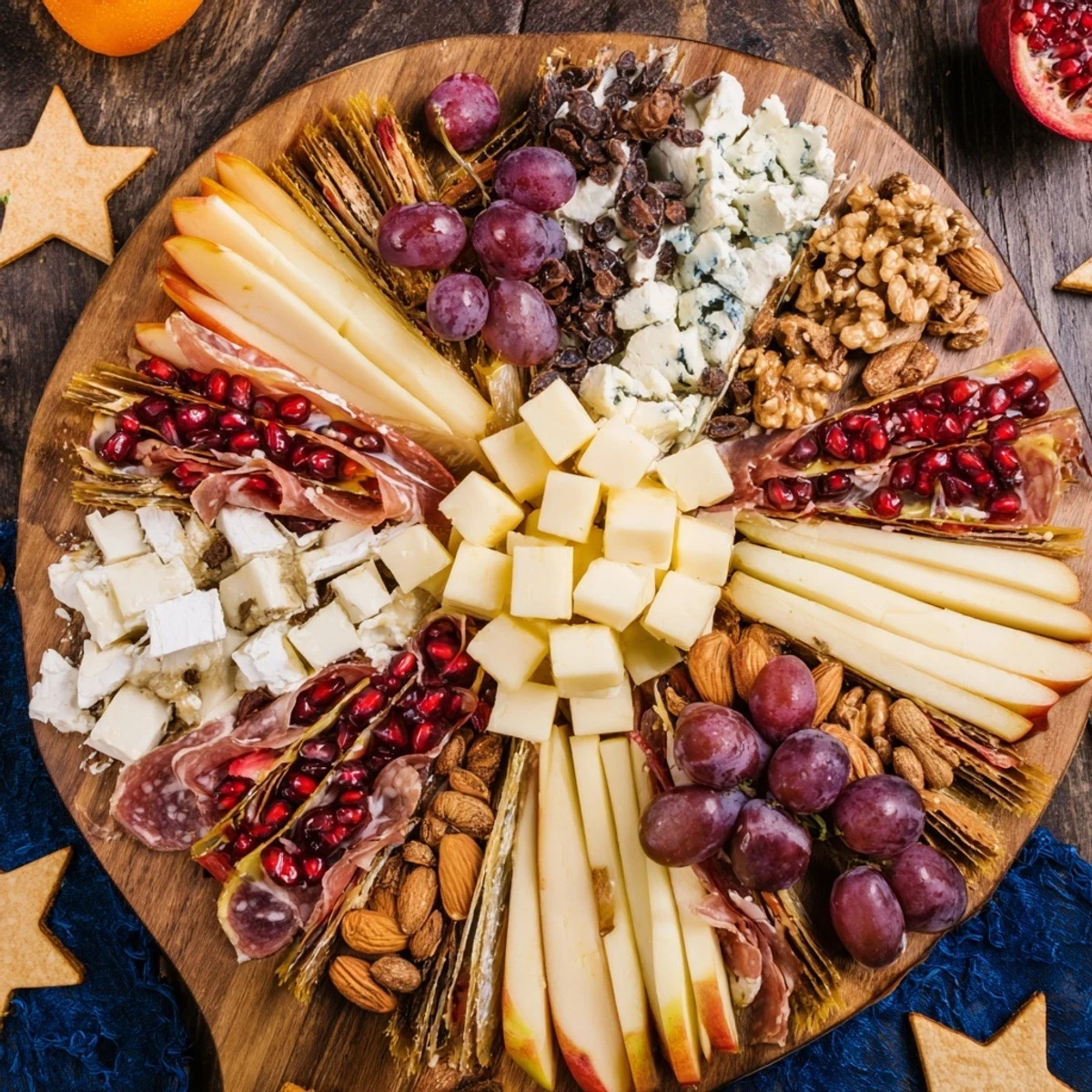 This Christmas charcuterie board, or Éclat dÉtoiles Planche de Noël, offers a delightful array of artisan cheese and cured meats.
