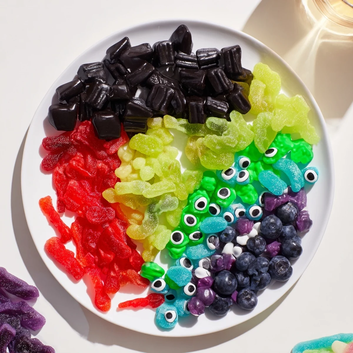 Vibrant Poison Apple Candy Platter, brimming with green and purple candies, ready to serve for Halloween.