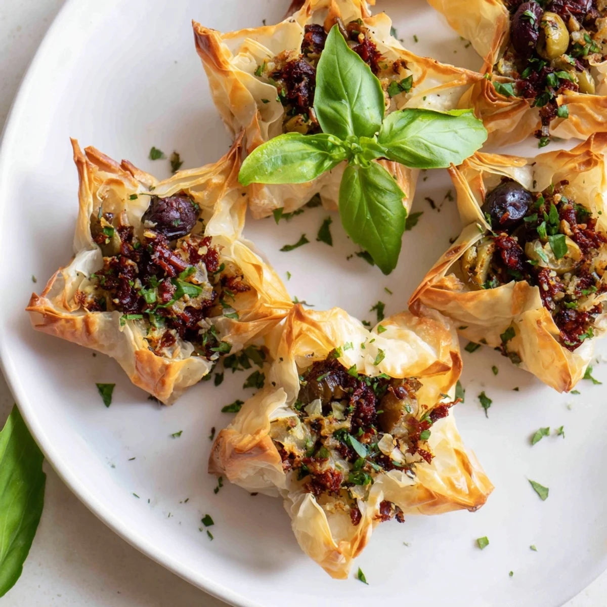 Golden Olive and Sundried Tomato Star Garland, a festive appetizer with flaky pastry and savory toppings.