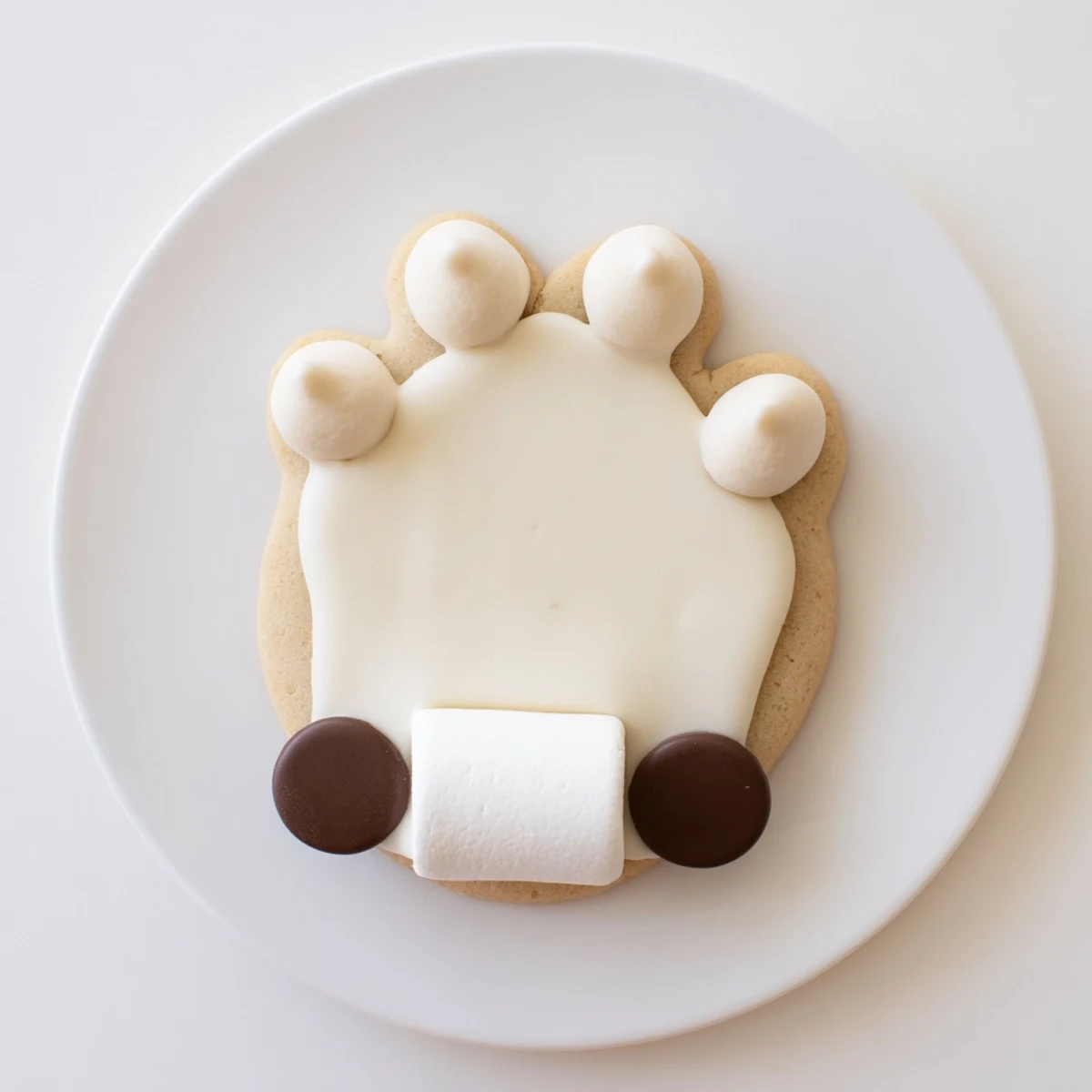 Frosted Polar Bear Paw Print Cookies with melted white chocolate and dark chocolate chips, delicious.