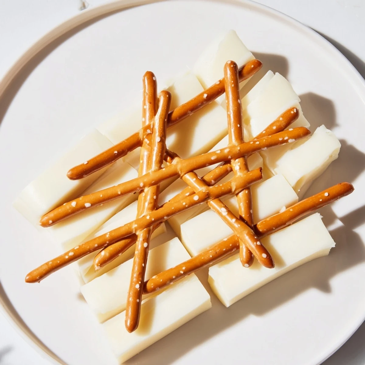 Crisp pretzel rods and soft string cheese create a delightful String Cheese & Pretzel Rods Snack for kids.
