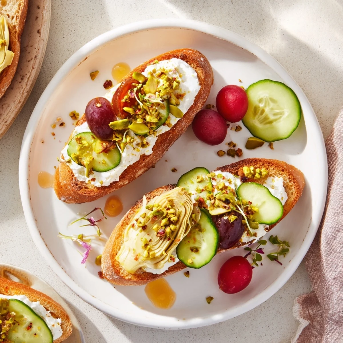 A colorful Zero-Proof Celebration Spread featuring goat cheese, fruit, and sparkling drinks inviting you in.