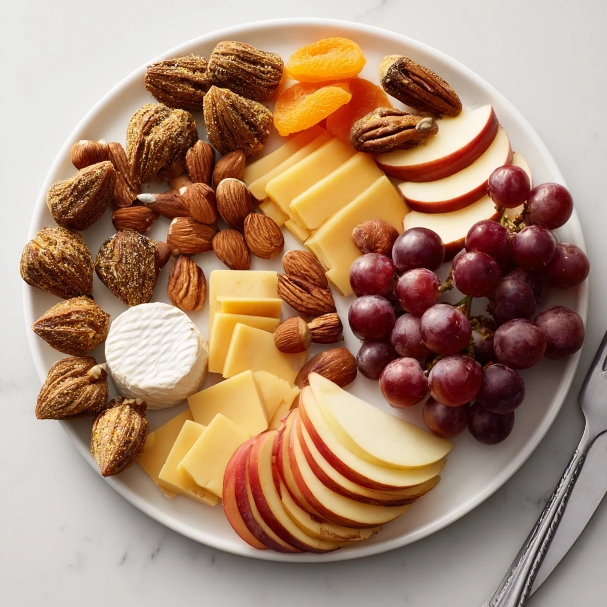 A beautifully arranged Gilded Acorn charcuterie board, filled with golden almonds and artisan cheeses.