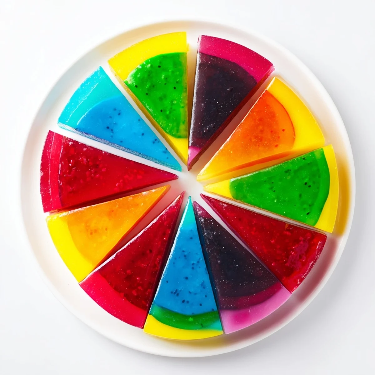 A slice of The Kaleidoscope dessert reveals vibrant layers, a beautiful colorful treat.