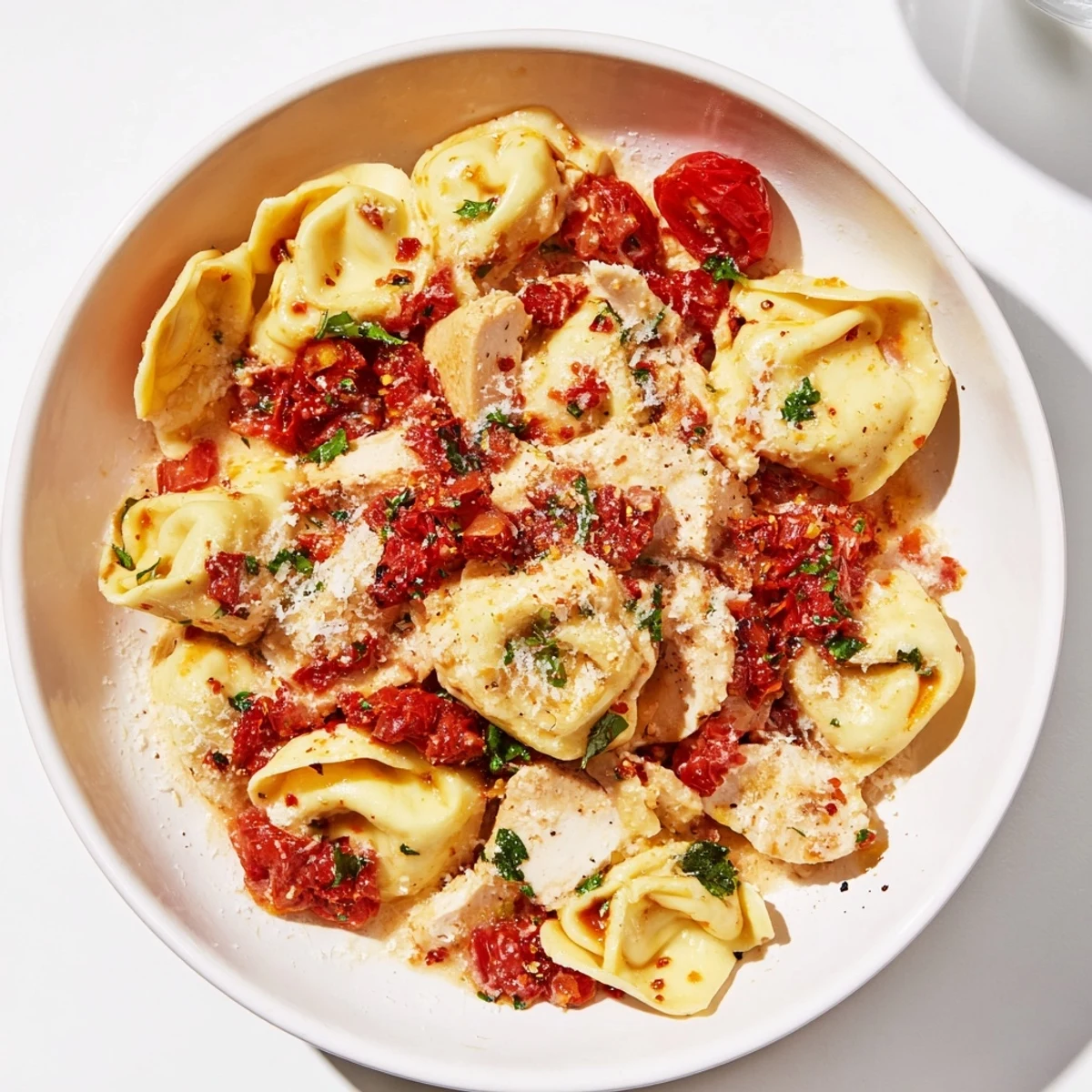 A delicious creamy, sun-dried tomato sauce coats every strand of Marry Me Chicken Tortellini.