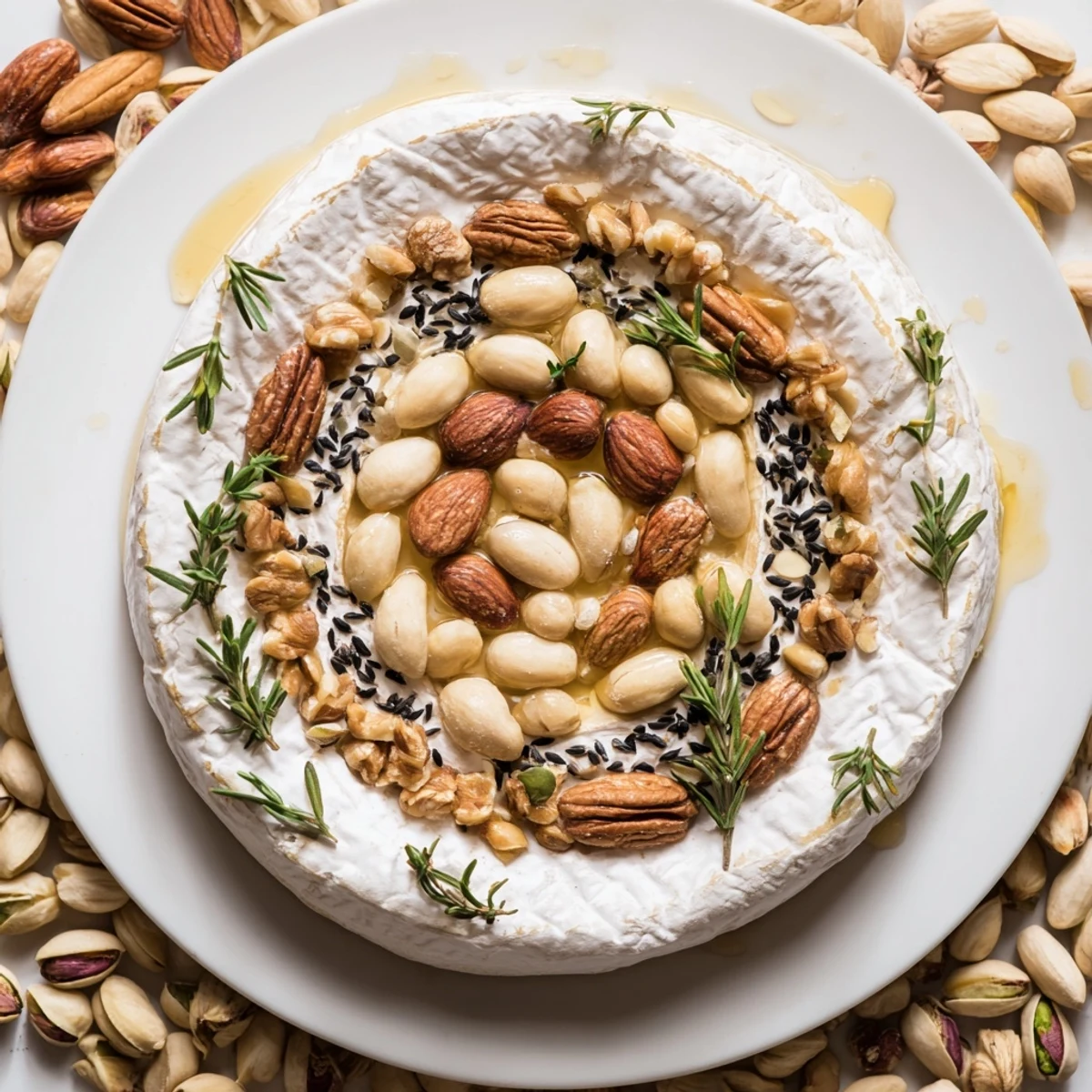 A visually enticing "The Labyrinth" appetizer with a creamy cheese prize at the maze's center.