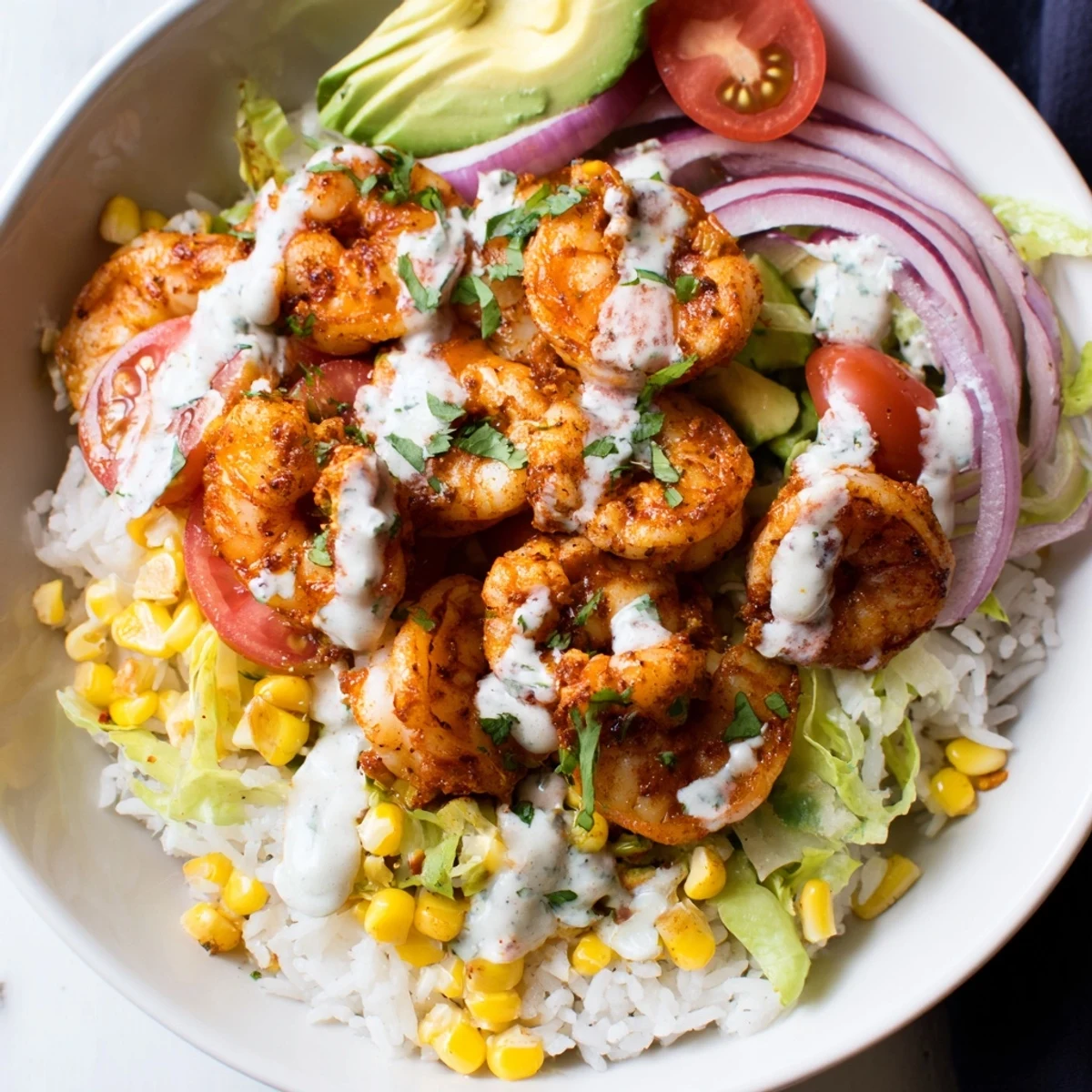 Cajun shrimp taco bowls, filled with red, green, and vibrant ingredients, perfect for a flavorful, gluten-free dinner.