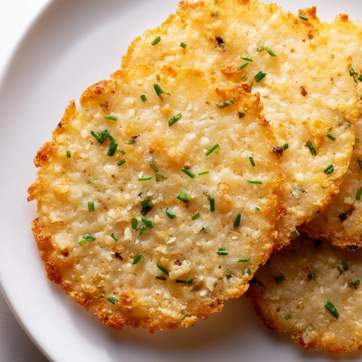 Golden brown Crispy Cottage Cheese Chips, perfectly crisp and ready to be served with fresh toppings.