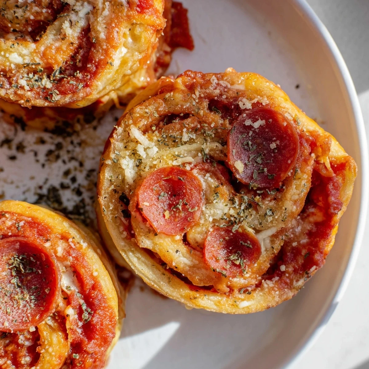 Golden, crispy air fryer pizza rolls loaded with melted cheese and pepperoni, ready to enjoy.