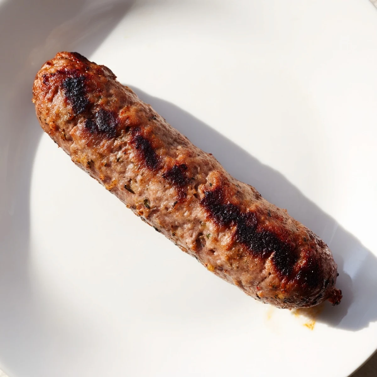 Close-up of freshly grilled Romanian mici, juicy and flavorful, a delicious Romanian street food.