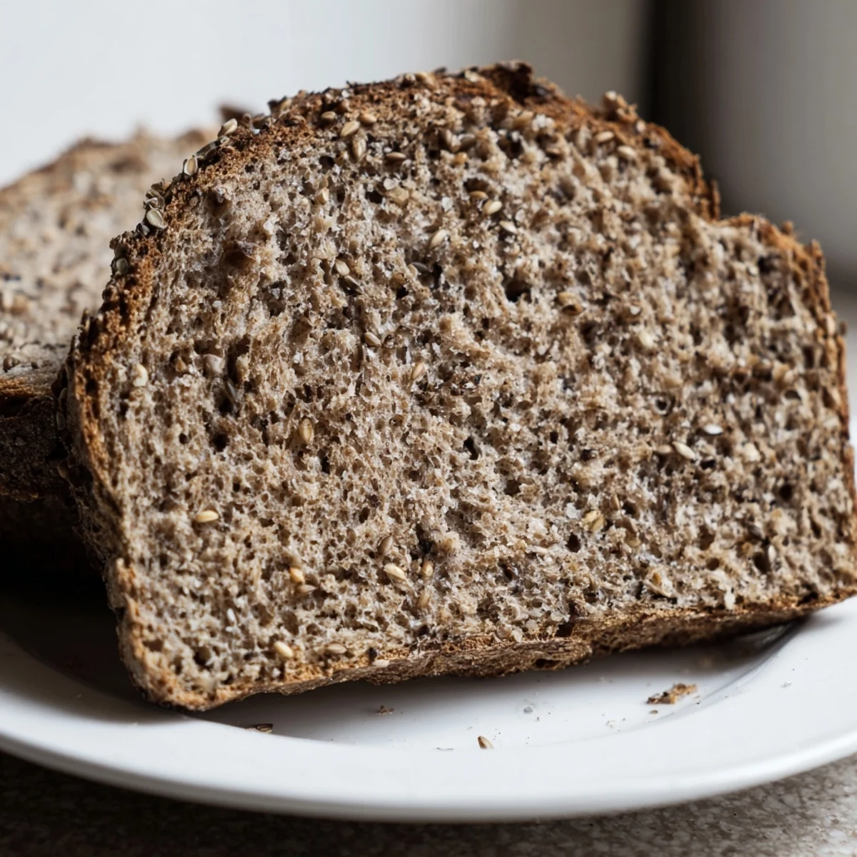 Crusty Estonian Leib Sourdough loaf, dark and enticing, speckled with caraway seeds after baking.