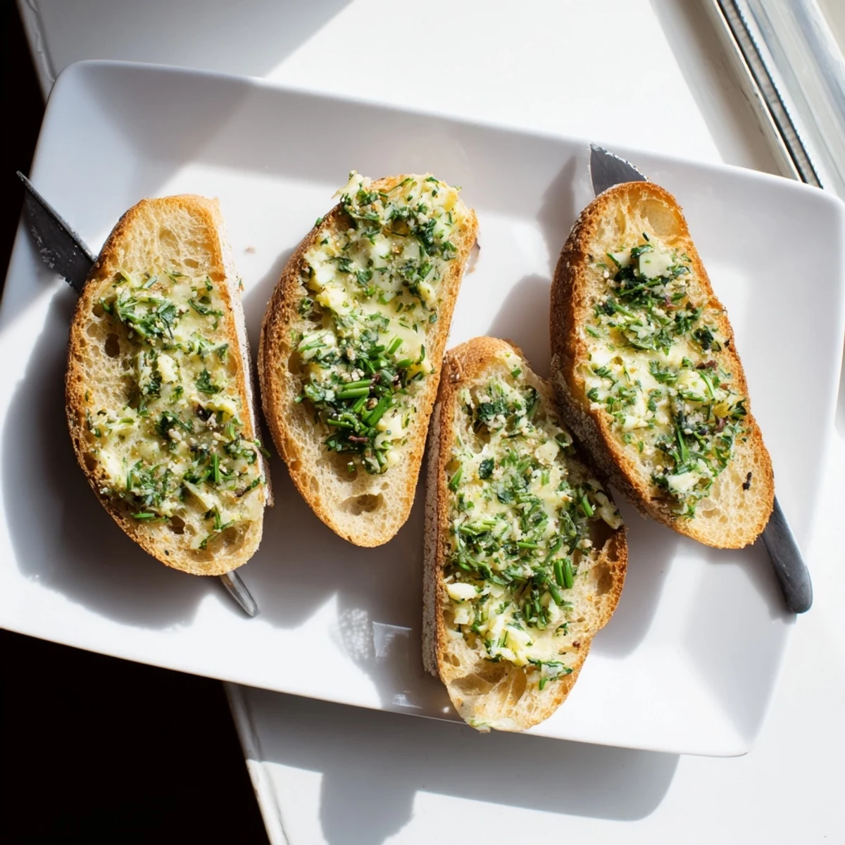Freshly baked Herb Butter Toast spreads aromatic herb butter on warm slices, topped with coarse salt for a crunchy, savory bite.