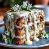Spring naked cake with edible flowers and lemon curd, a light and elegant dessert with layers of zesty curd and whipped cream, adorned with fresh spring blooms.