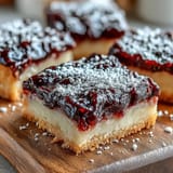 Tangy lemon bars with sweet blackberry swirls and a crumbly shortbread base.