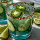 This Viral Pickle Margarita Mocktail recipe photo features a refreshing drink with garnishes.
