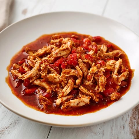Tender Slow Cooker Salsa Chicken, savory and flavorful, ready to be shredded and enjoyed with tortilla chips.