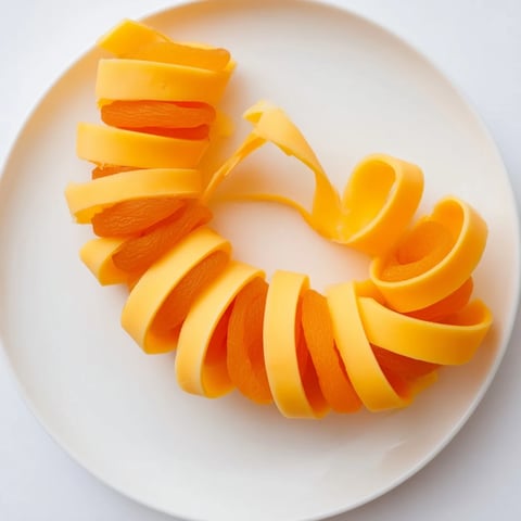 Vibrant cheese and apricot The Copper Coil appetizer, a delicious, spiral arrangement ready to serve.