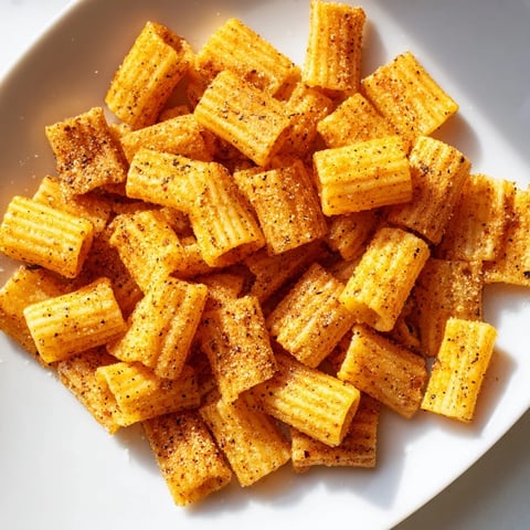Crispy, golden Pasta Chips piled high, ready to snack on with your favorite savory dip.