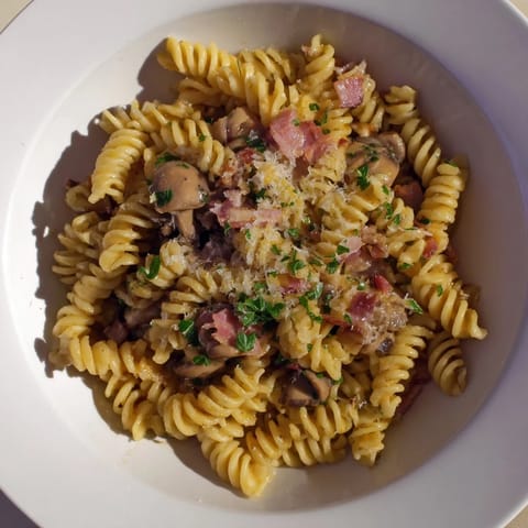 Fusilli with Bacon Onions