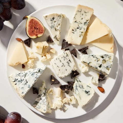 A beautiful Celestial Night Board with cheeses, meats, fruits, and dark chocolate stars, ready to enjoy.