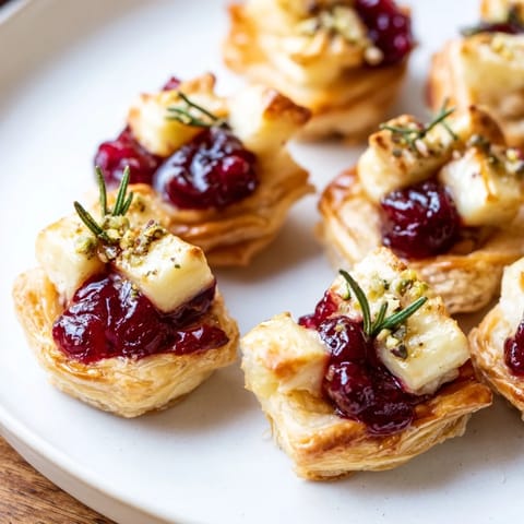 Warm, cheesy Cranberry Brie Bites Wreath with a glistening cranberry topping, perfect party fare.