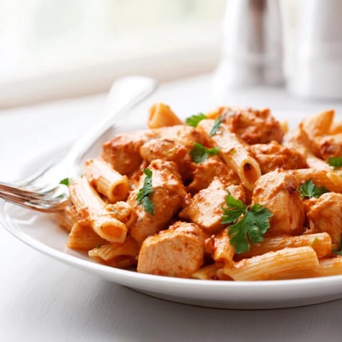 Fusion Chicken Tikka Pasta served hot, garnished with fresh cilantro alongside garlic naan or a crisp green salad.