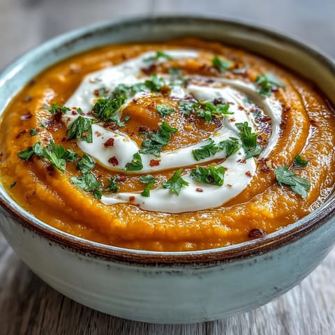 Steaming bowl of Carrot, Celeriac and Chilli Soup featuring tender roasted vegetables in a golden spiced broth.
