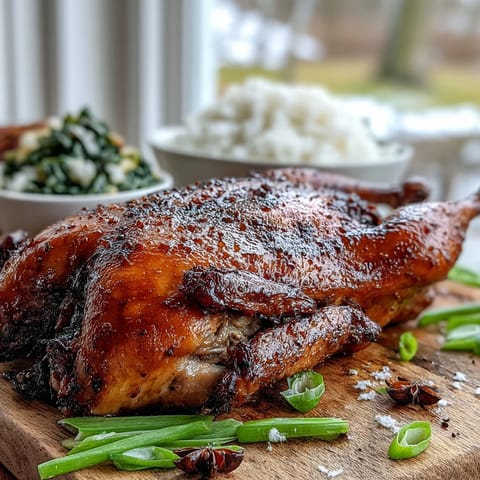 Glistening Five-Spice Roast Ducks fresh from the oven, aromatic with cloves and orange zest, served alongside fluffy white rice and greens.