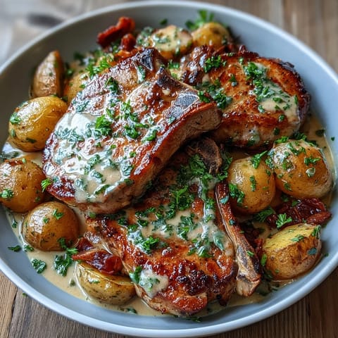 Savory Crockpot Ranch Pork Chops slow-cooked with baby potatoes in rich ranch-infused sauce.