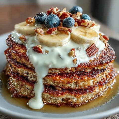 A warm, hearty Protein Pancake Bowl served with crunchy nuts and maple syrup for a sweet breakfast.