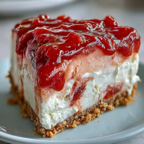 Close-up of a slice of Guava Cheesecake revealing a creamy filling and tangy pink guava swirl on a crisp Maria cookie crust.