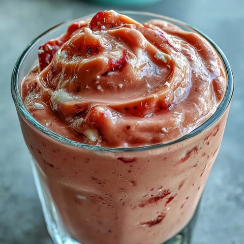 A tall glass of homemade Guava Juice Smoothie, filled with vibrant pink smoothie and topped with fresh mango slices and mint.