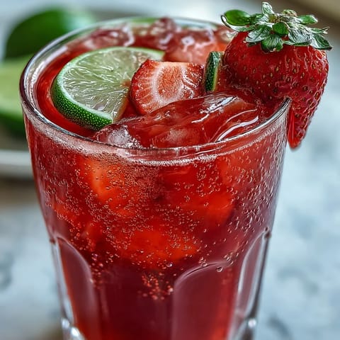 Refreshing homemade strawberry agua fresca, a light Mexican drink blending ripe berries, lime, and sugar for a perfect summer sip.