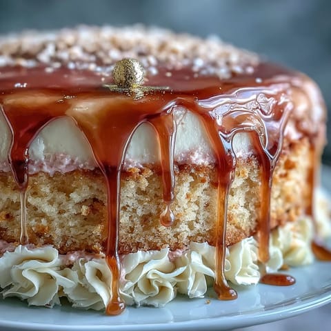 Indulgent rosé velvet cake boasting a cascade of edible gold, perfect for celebrations.
