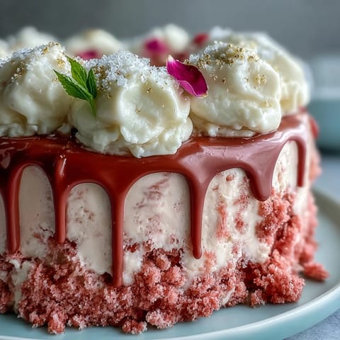 Beautiful blush Rosé Velvet Cake with decadent frosting, ready for celebration.