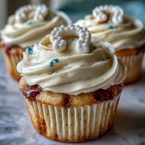 Soft vanilla Cancer Birthday Cupcakes topped with shimmering pearl fondant zodiac symbols.