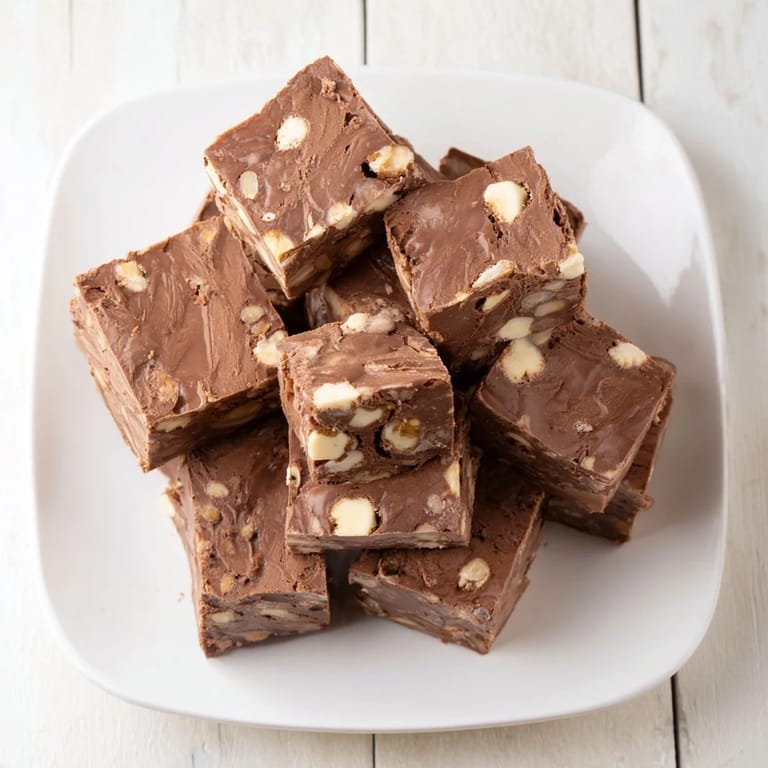 Homemade Easy Marshmallow Fudge, cut into squares, showcasing a perfect balance of chocolate and marshmallow flavor.