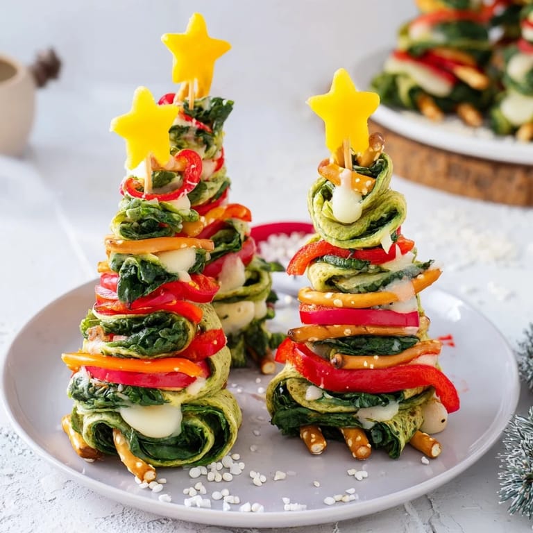 Golden, air-fried Air Fryer Christmas Tree Veggie Tortilla Wraps showcase a creative holiday snack with stars and seeds.