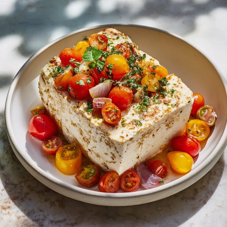 Imagine the aroma: creamy Baked Feta Snowfall Cherry Tomato Christmas Pasta topped with a white Parmesan snow.