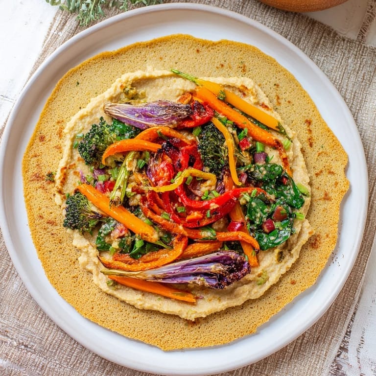 Delicious Snowflake Hummus & Roasted Veggie Wrap: A vibrant wrap with herbs and a creamy hummus spread.