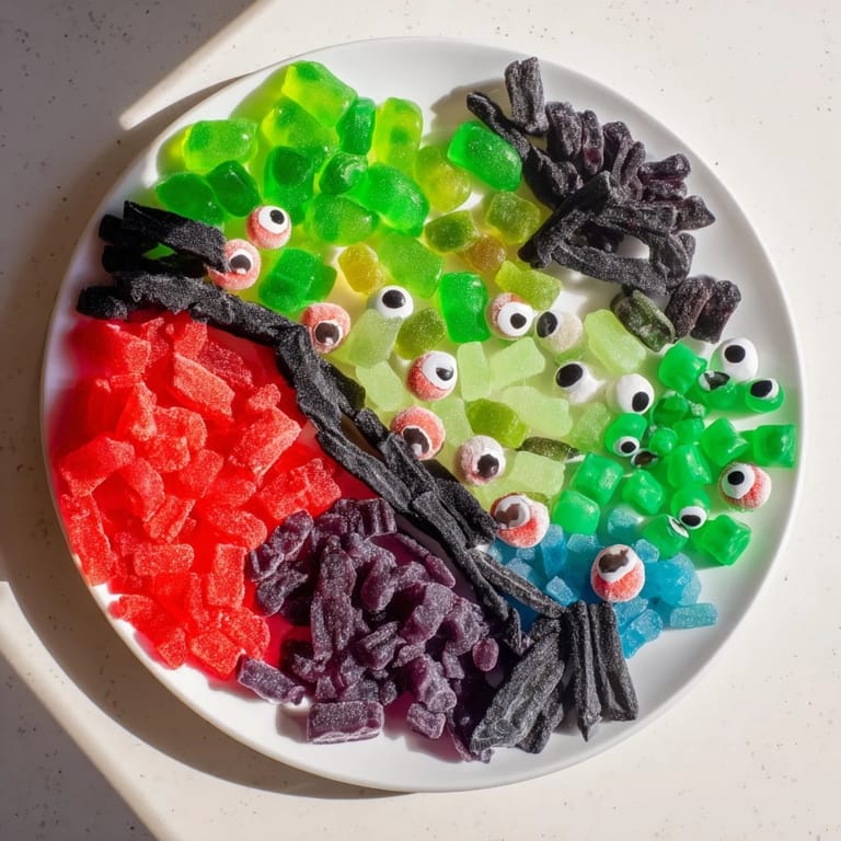 Serving a beautiful Poison Apple Candy platter, featuring apple candies, licorice bits, and edible eyeballs.