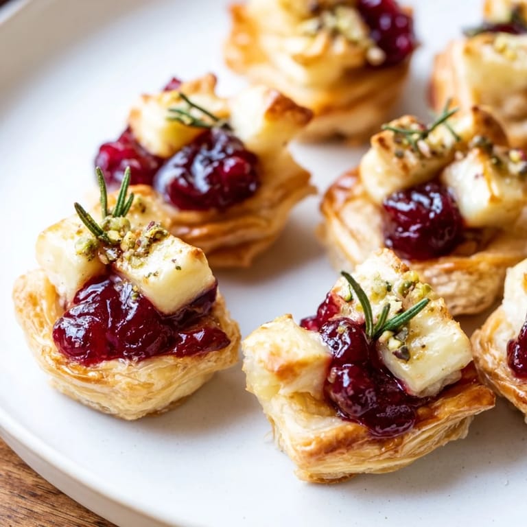 Warm, cheesy Cranberry Brie Bites Wreath with a glistening cranberry topping, perfect party fare.