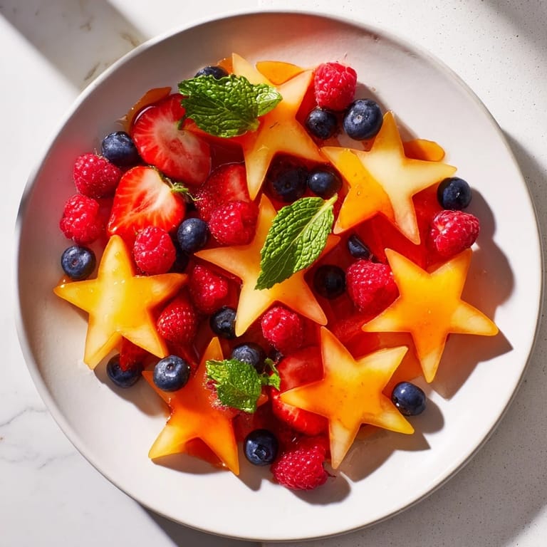 A colorful starfruit and berry platter: a refreshing mix of sweet berries and sliced starfruit.