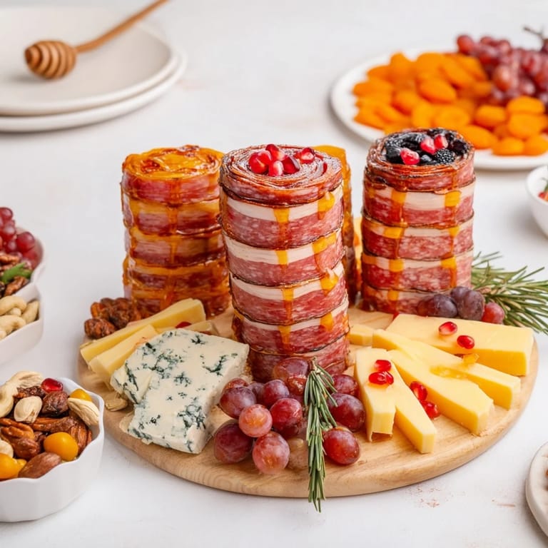 Visually stunning Winter Forest charcuterie board, filled with meats, cheeses, and holiday garnishes.