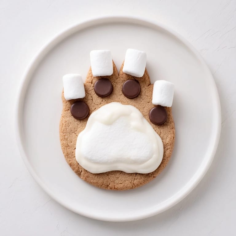 Cute, festive close-up of finished Polar Bear Paw Print Cookies, ready to be enjoyed as a dessert.