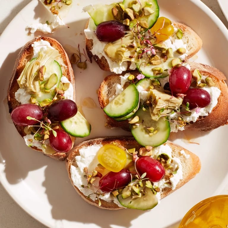 Freshly assembled Zero-Proof Celebration Spread, with juicy grapes glistening next to baguette slices and cheese.