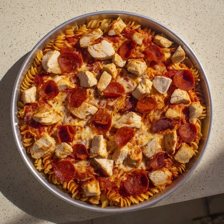 Gooey cheese melts over the flavorful One-Pan Pizza Pasta, a comforting Italian-American delight.